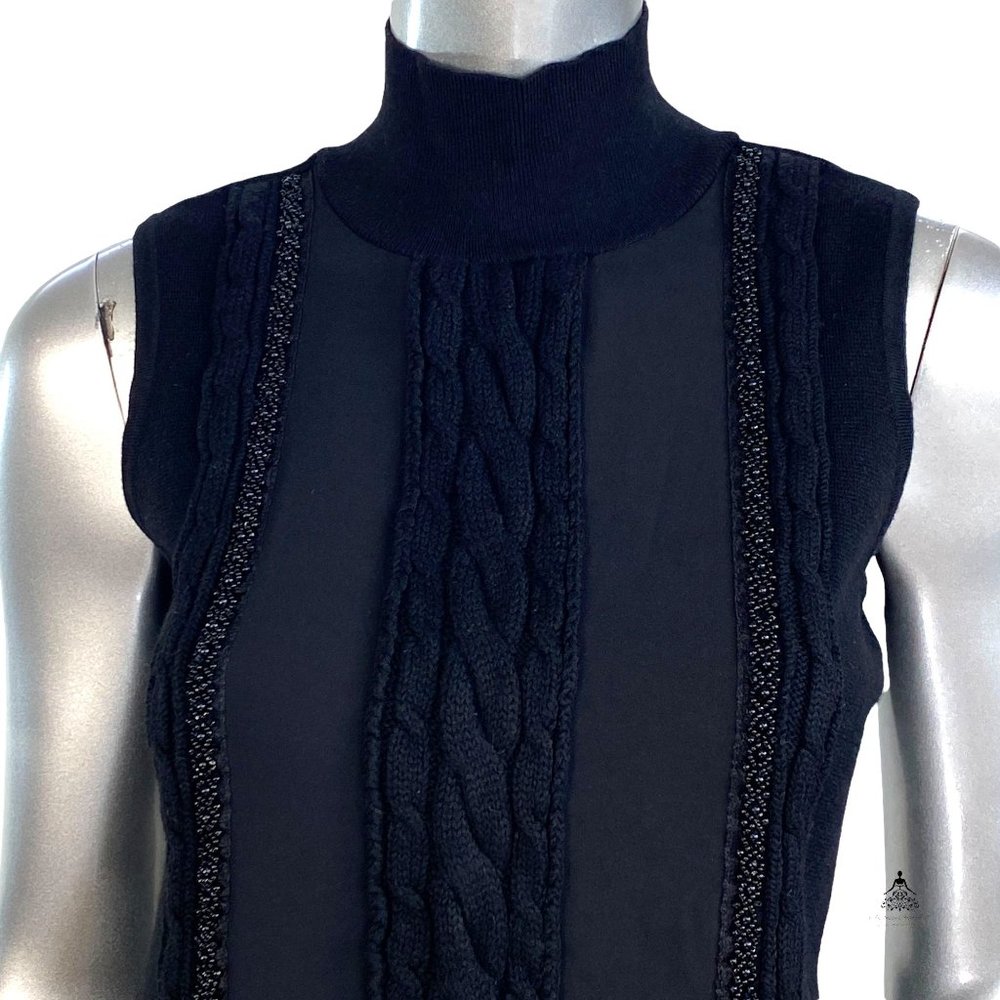 WHBM Black Beaded Sleeveless Mock Neck XS - Picture 3 of 5